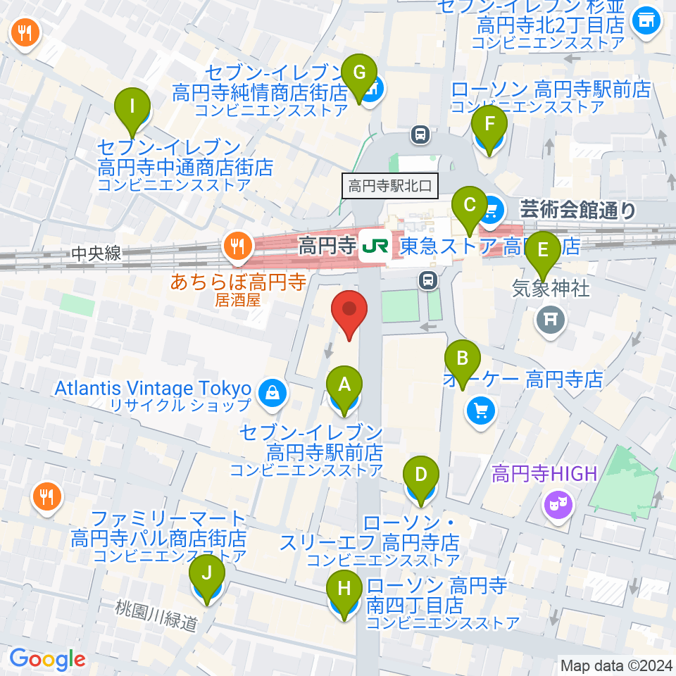 高円寺AG22周辺のコンビニエンスストア一覧地図