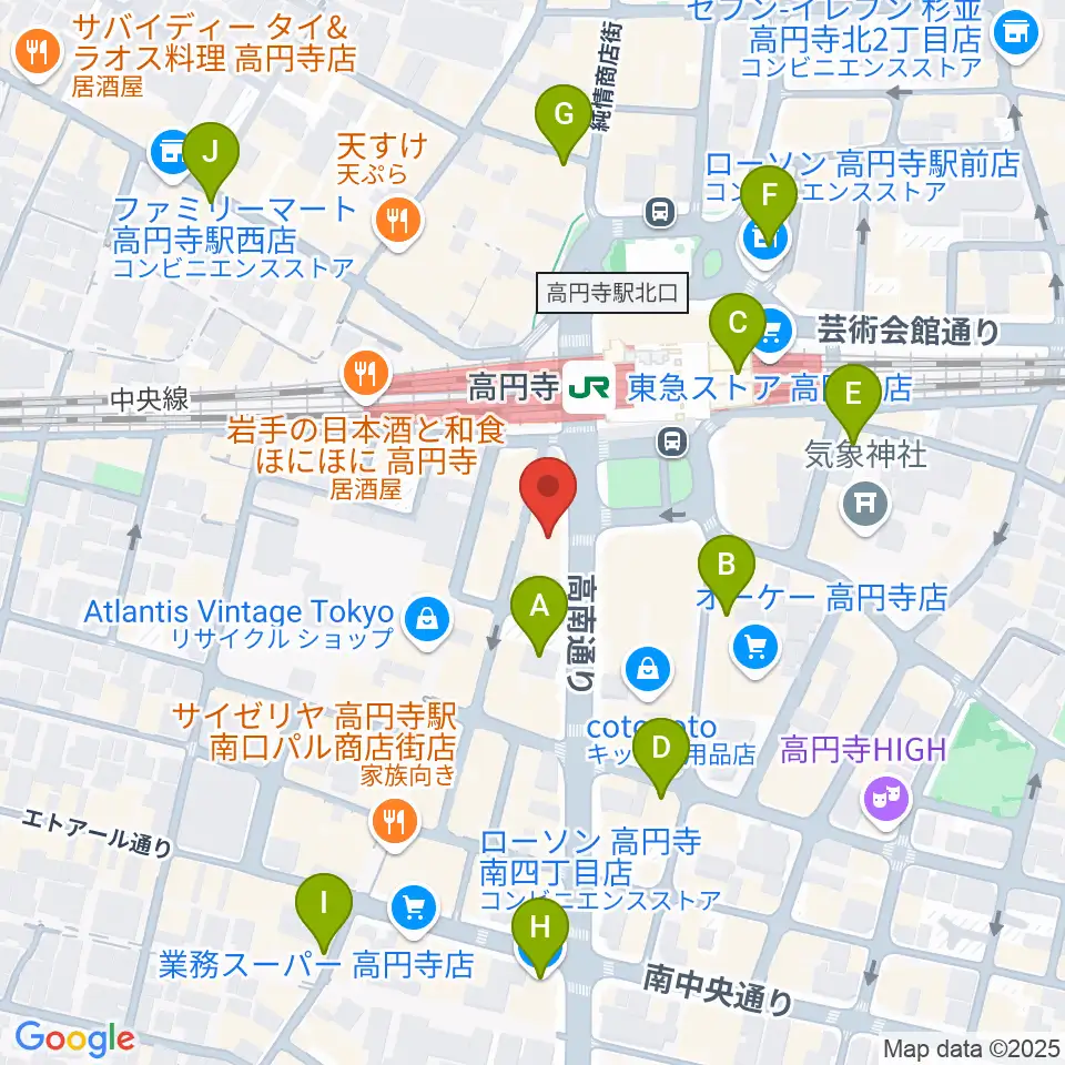 高円寺AG22周辺のコンビニエンスストア一覧地図