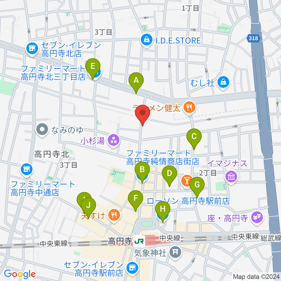 稲生座周辺のコンビニエンスストア一覧地図