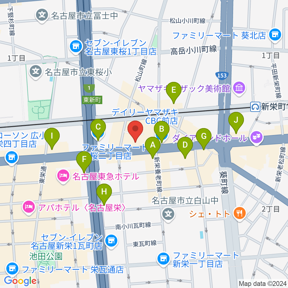 新栄RAD SEVEN周辺のコンビニエンスストア一覧地図