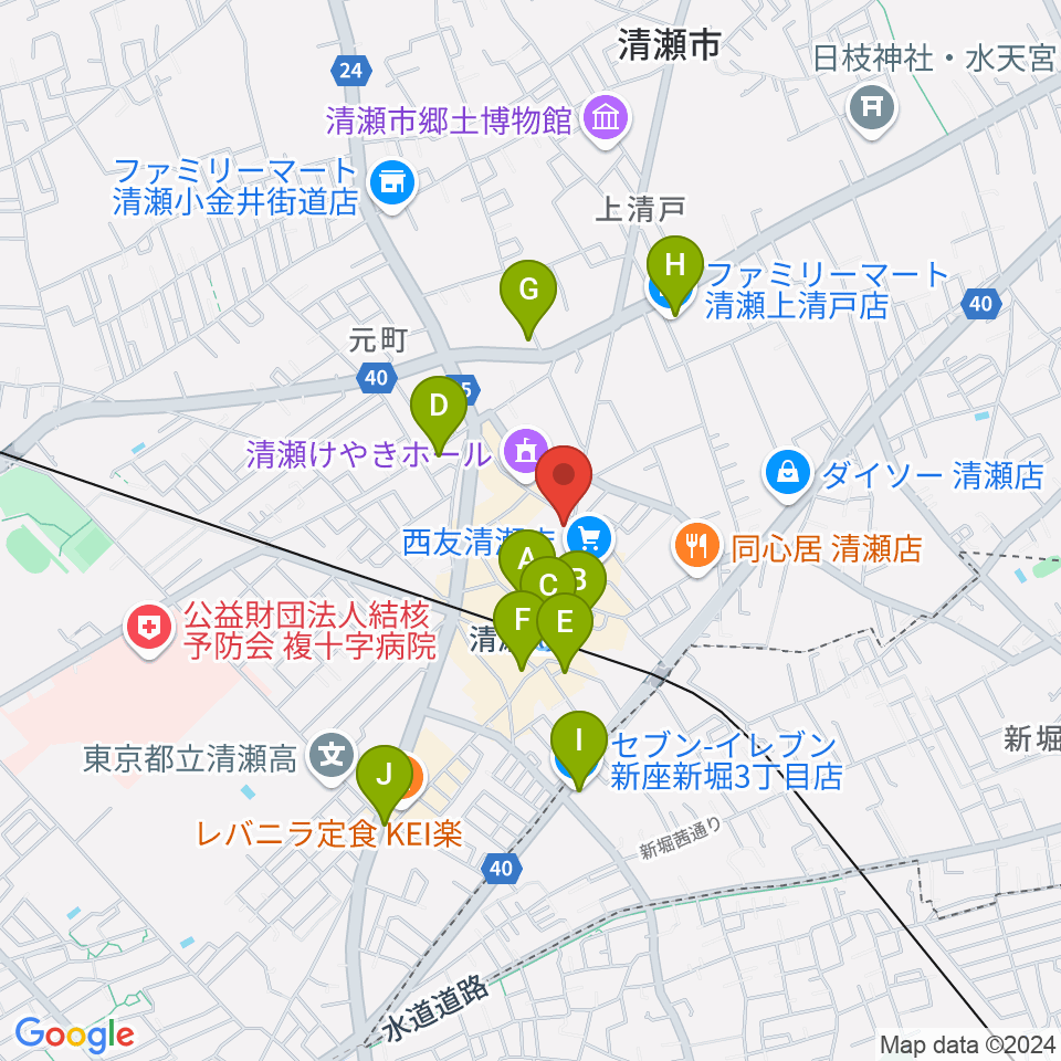 宮地楽器 清瀬センター周辺のコンビニエンスストア一覧地図