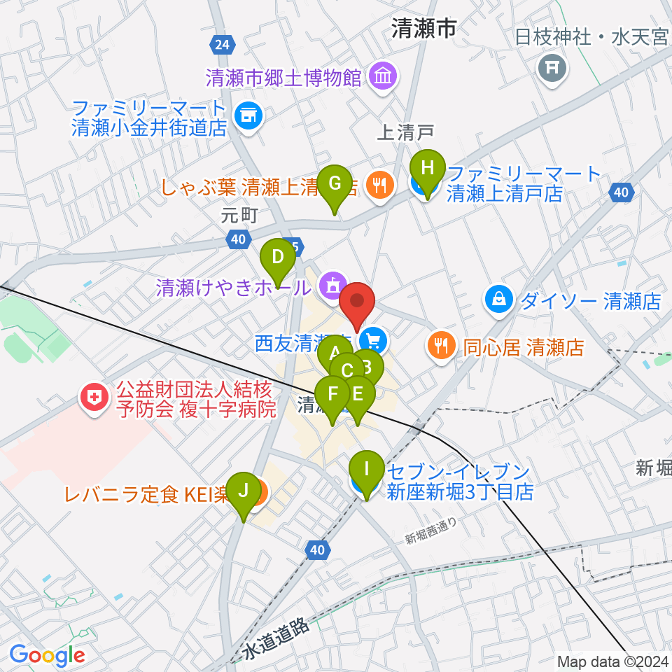 宮地楽器 清瀬センター周辺のコンビニエンスストア一覧地図