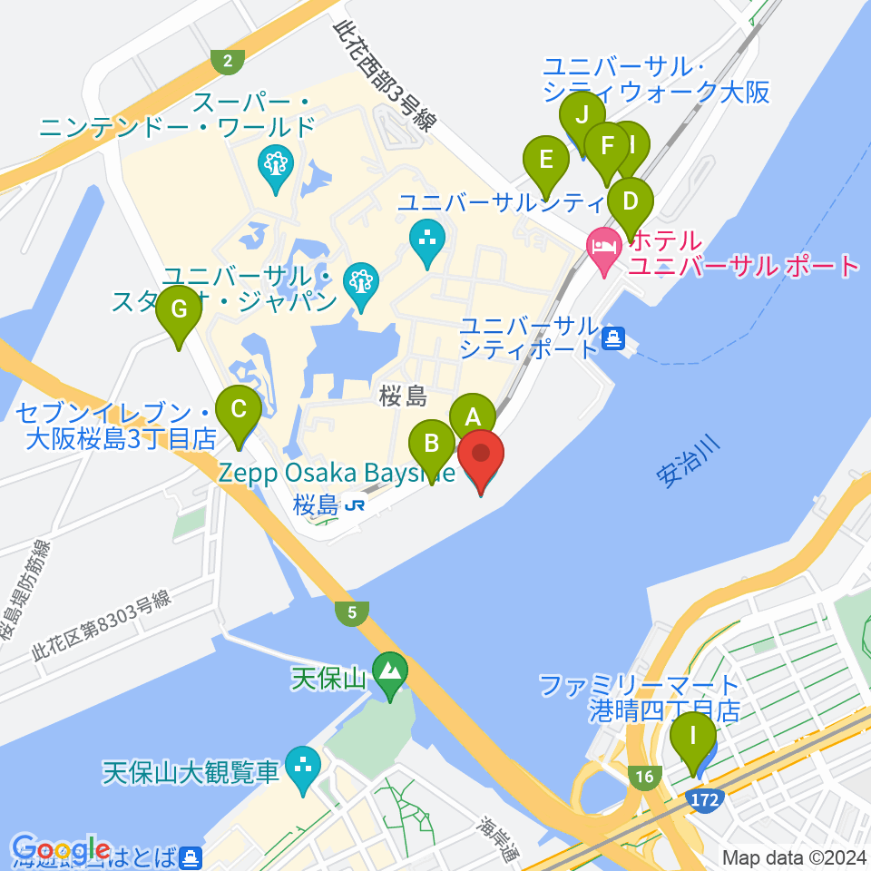 Zepp大阪ベイサイド周辺のコンビニエンスストア一覧地図