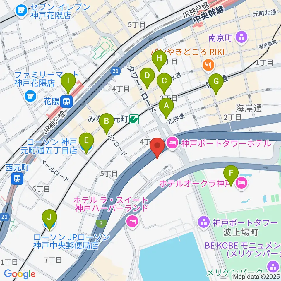 神戸ハーバースタジオ周辺のコンビニエンスストア一覧地図