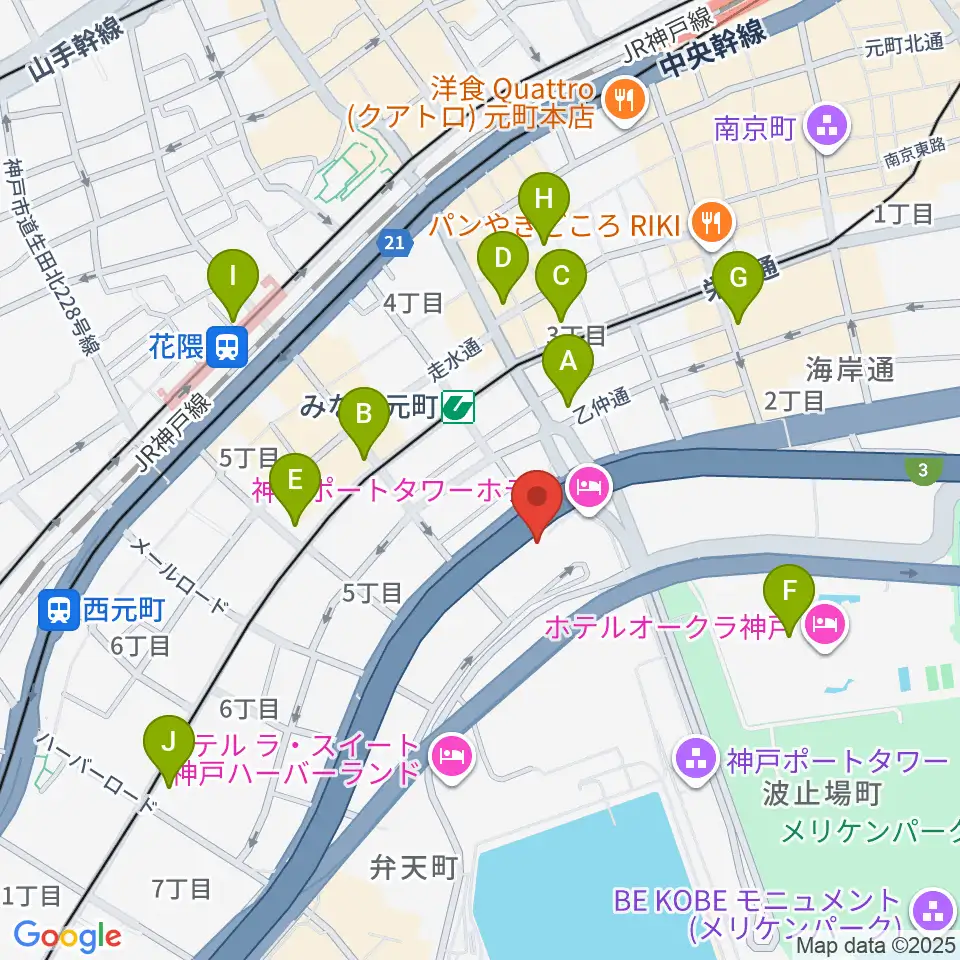 神戸ハーバースタジオ周辺のコンビニエンスストア一覧地図
