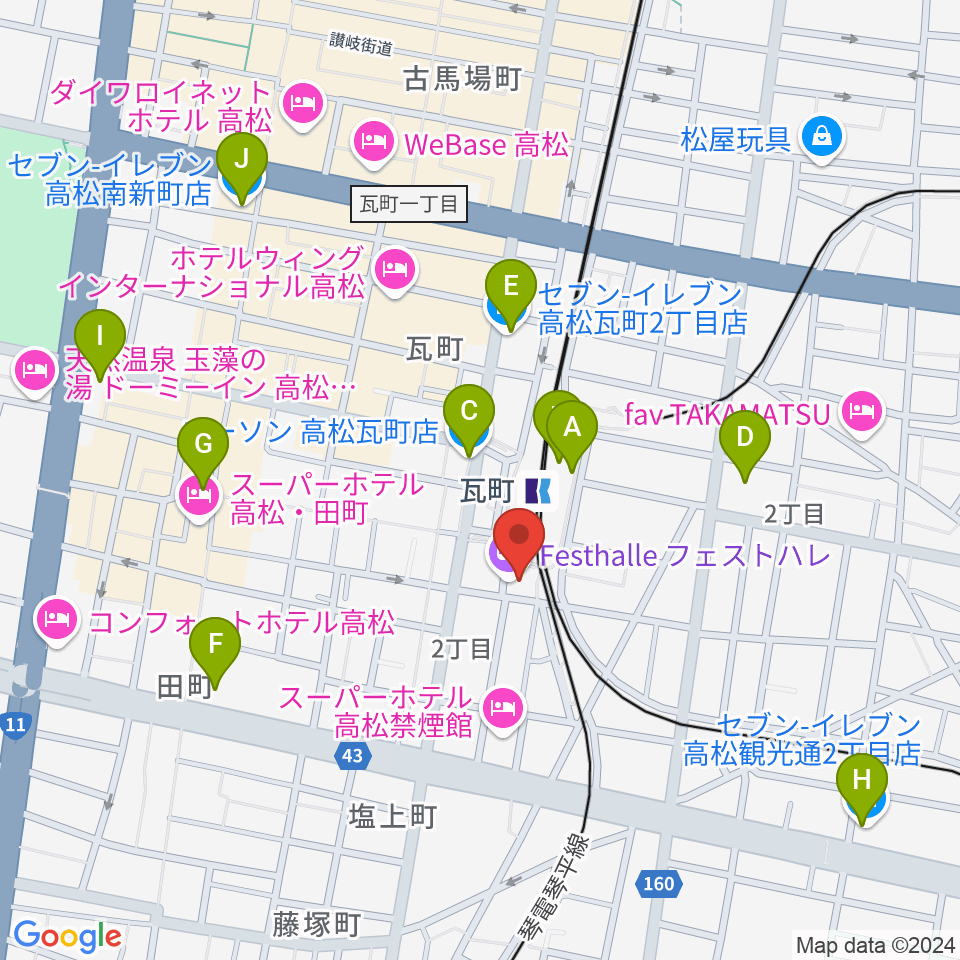 高松フェストハレ周辺のコンビニエンスストア一覧地図