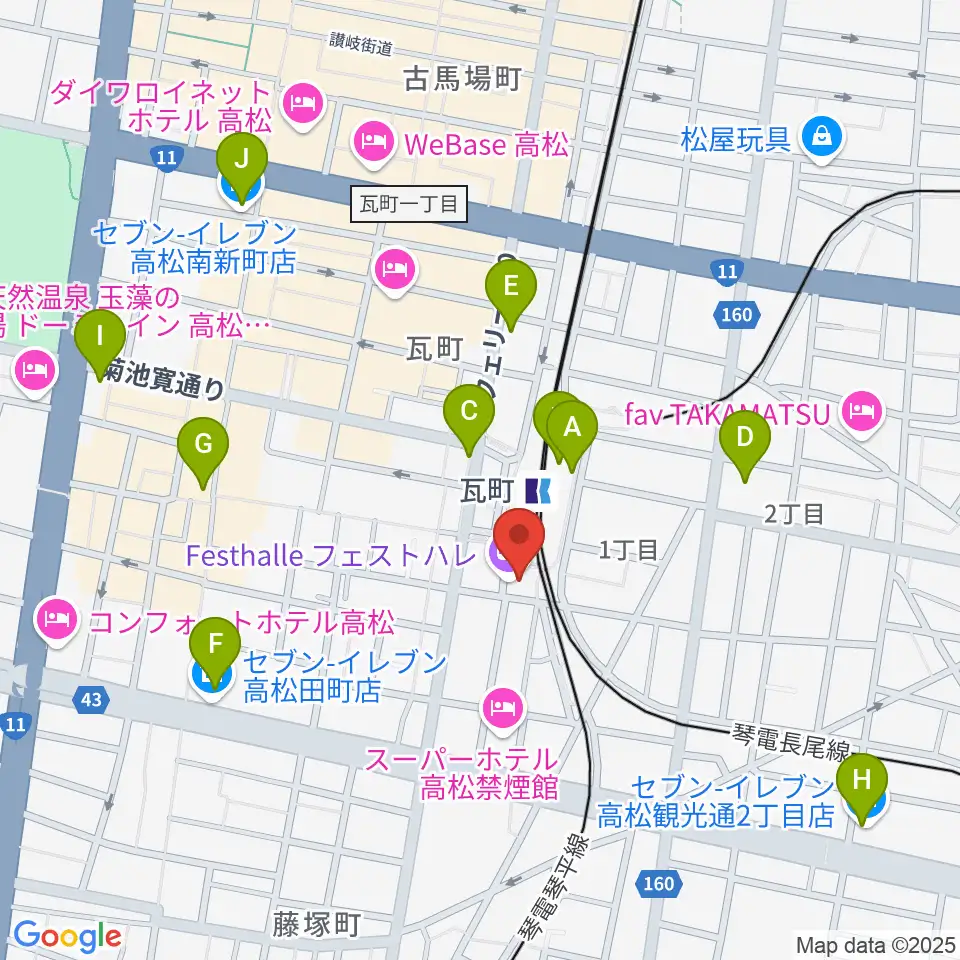 高松フェストハレ周辺のコンビニエンスストア一覧地図