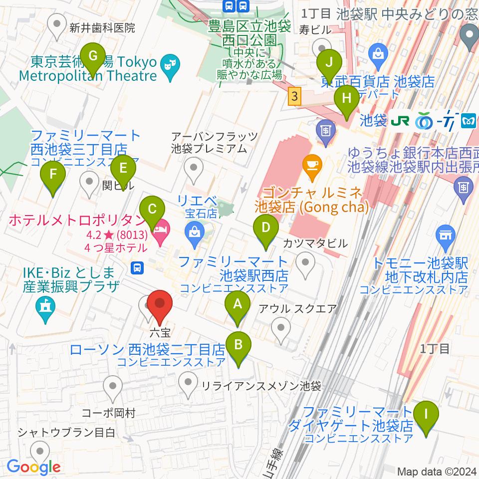 池袋Hoteyes周辺のコンビニエンスストア一覧地図