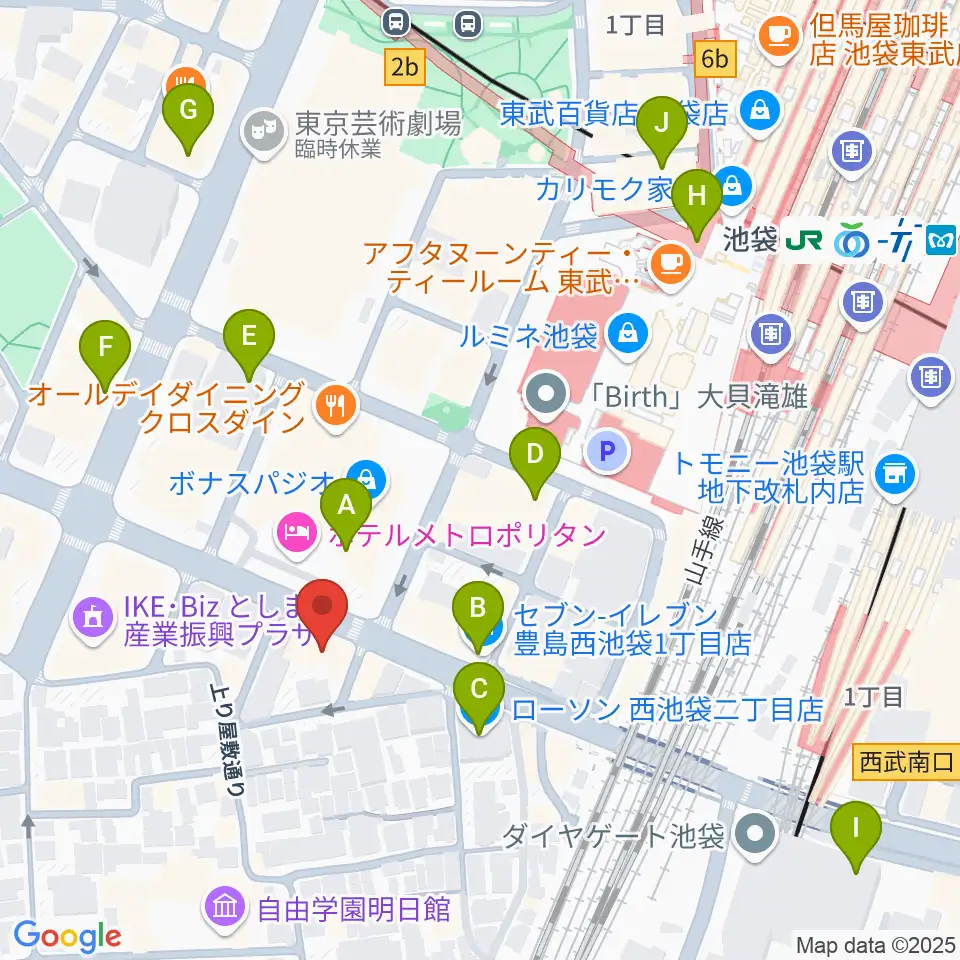 池袋Hoteyes周辺のコンビニエンスストア一覧地図