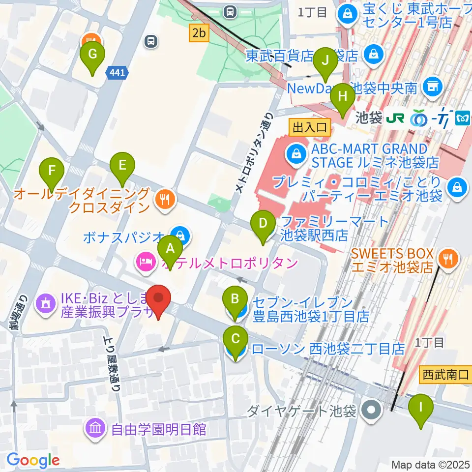 池袋Hoteyes周辺のコンビニエンスストア一覧地図