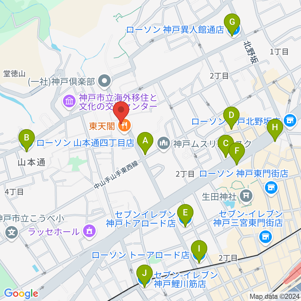 神戸BIG APPLE周辺のコンビニエンスストア一覧地図