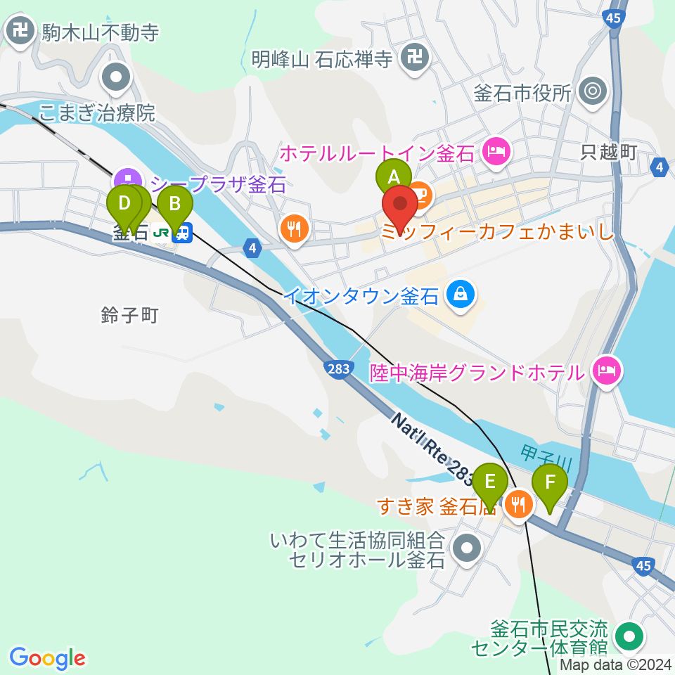 釜石市民ホールTETTO周辺のコンビニエンスストア一覧地図