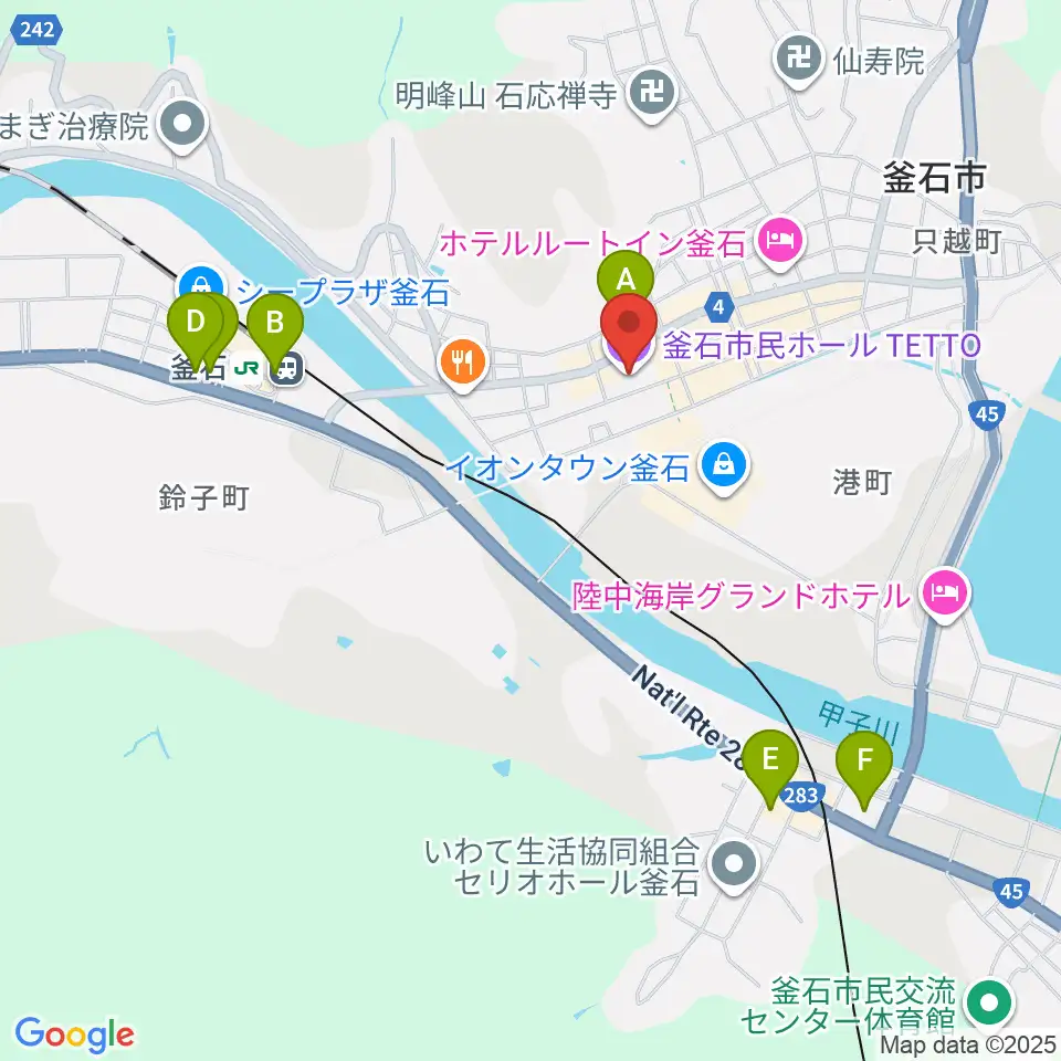 釜石市民ホールTETTO周辺のコンビニエンスストア一覧地図
