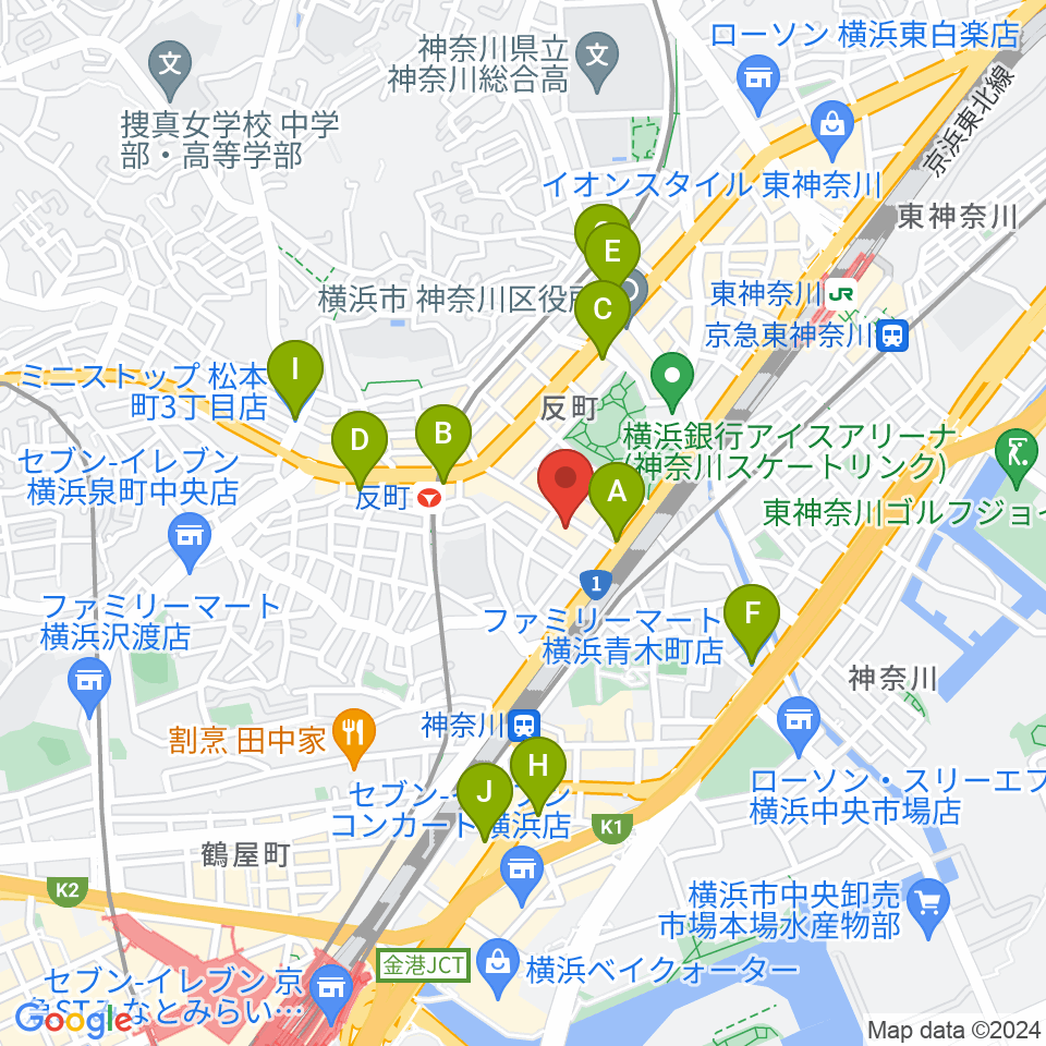 STUDIO楽 横浜反町店周辺のコンビニエンスストア一覧地図