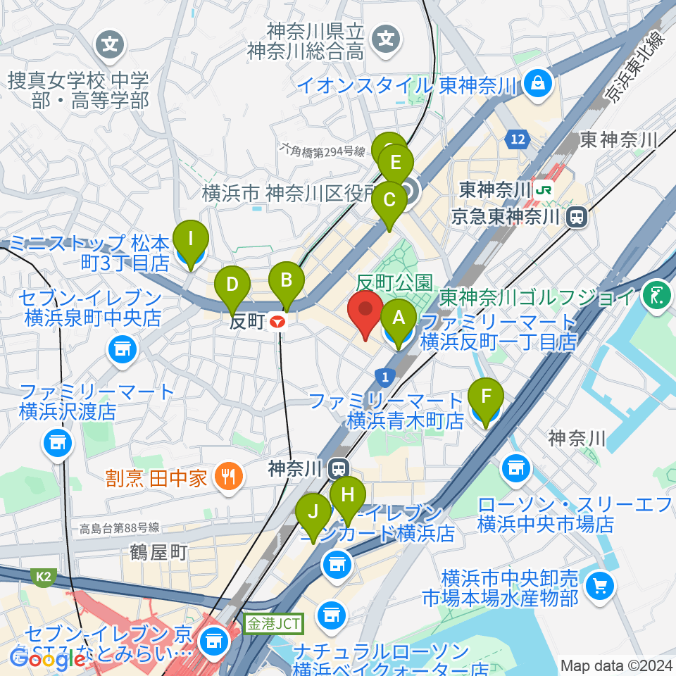 STUDIO楽 横浜反町店周辺のコンビニエンスストア一覧地図