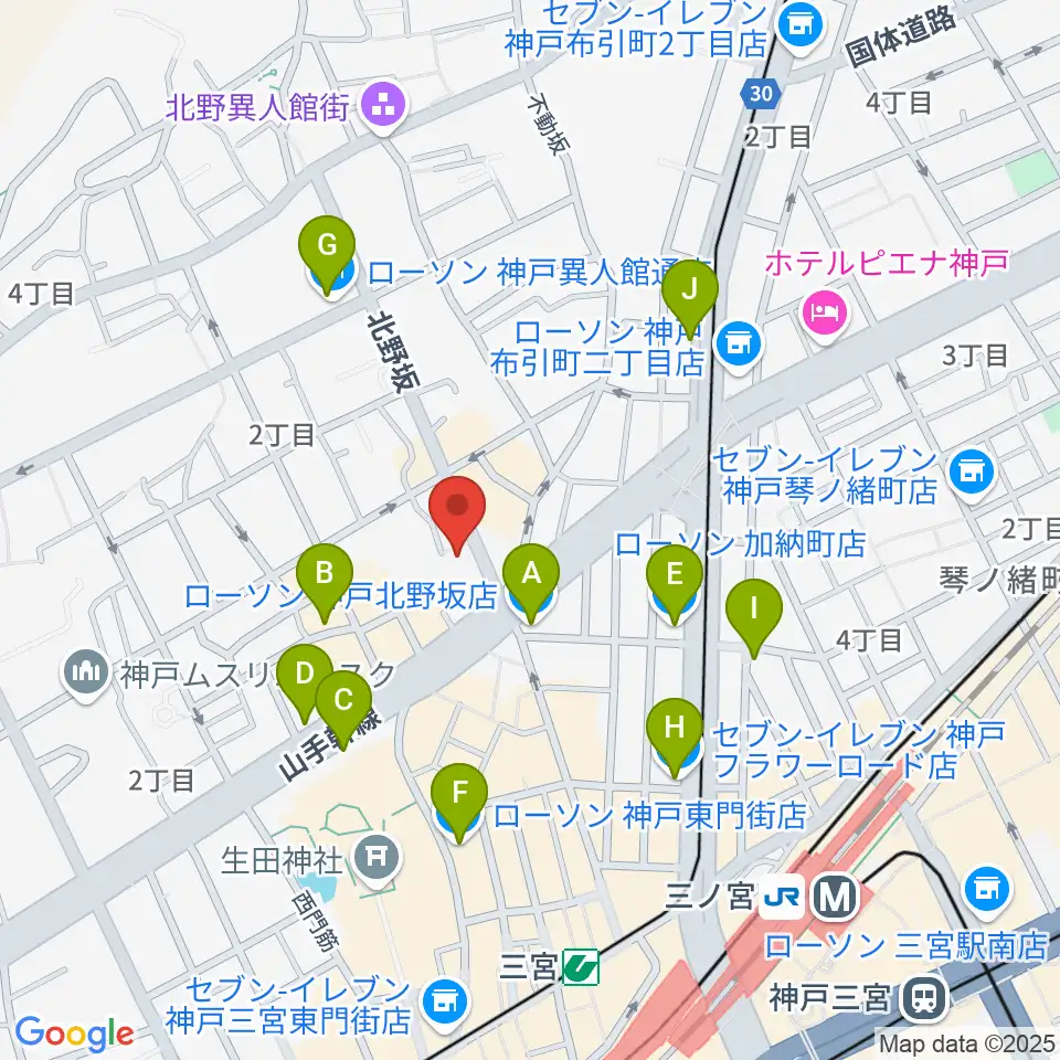 神戸SONE周辺のコンビニエンスストア一覧地図