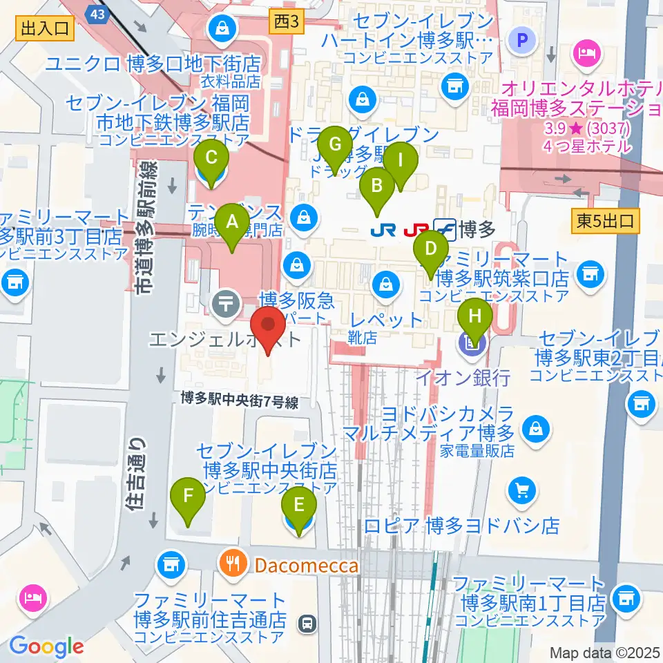HMV&BOOKS HAKATA周辺のコンビニエンスストア一覧地図