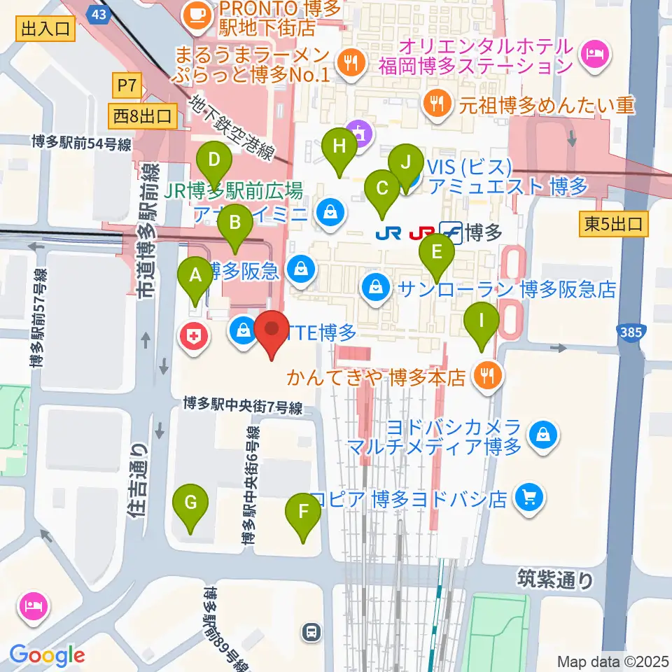 HMV&BOOKS HAKATA周辺のコンビニエンスストア一覧地図