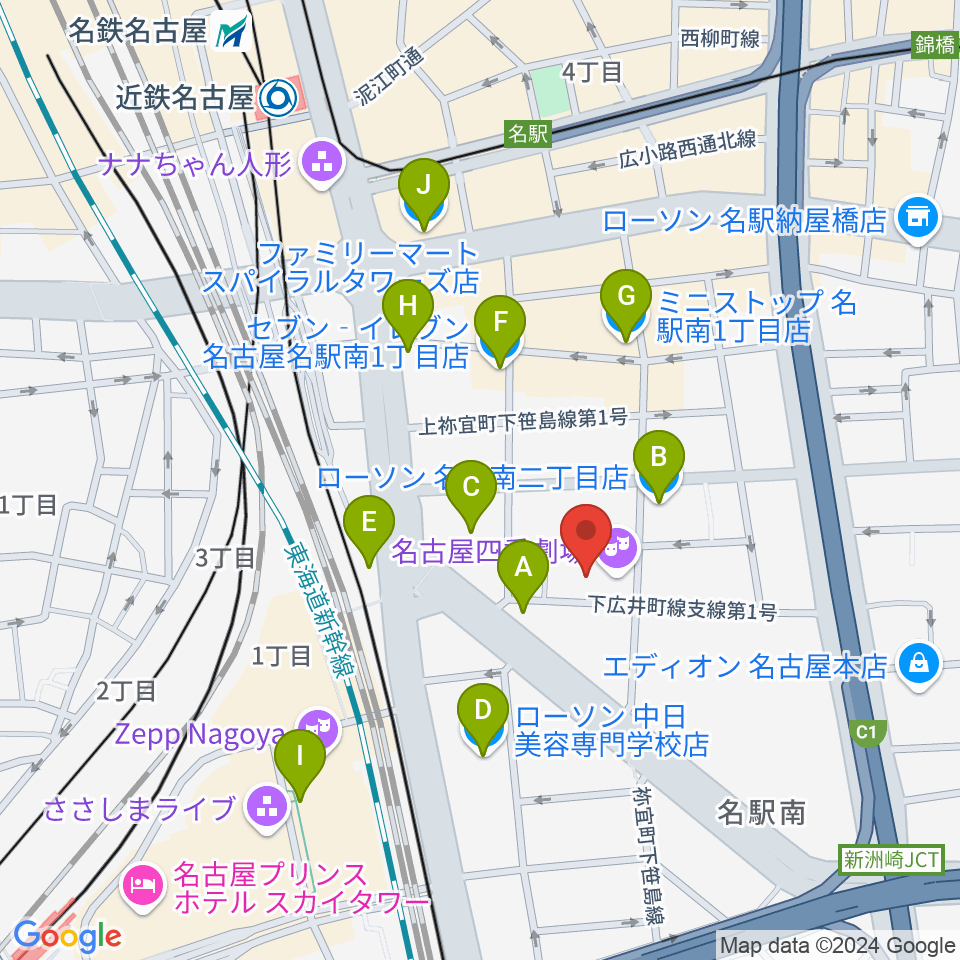 名古屋四季劇場周辺のコンビニエンスストア一覧地図