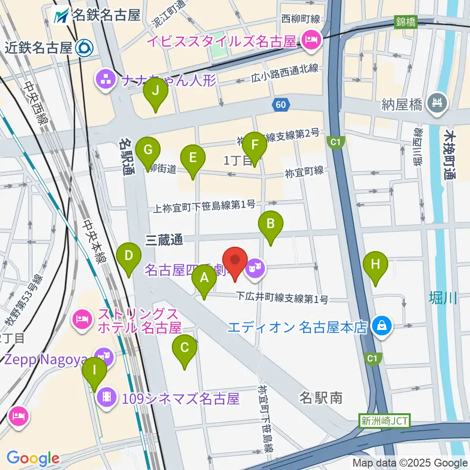 名古屋四季劇場周辺のコンビニエンスストア一覧地図