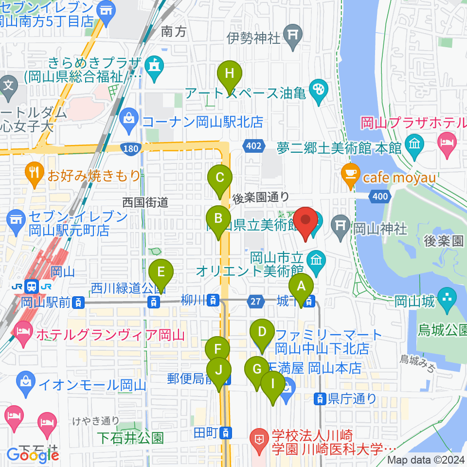 岡山県立美術館周辺のコンビニエンスストア一覧地図