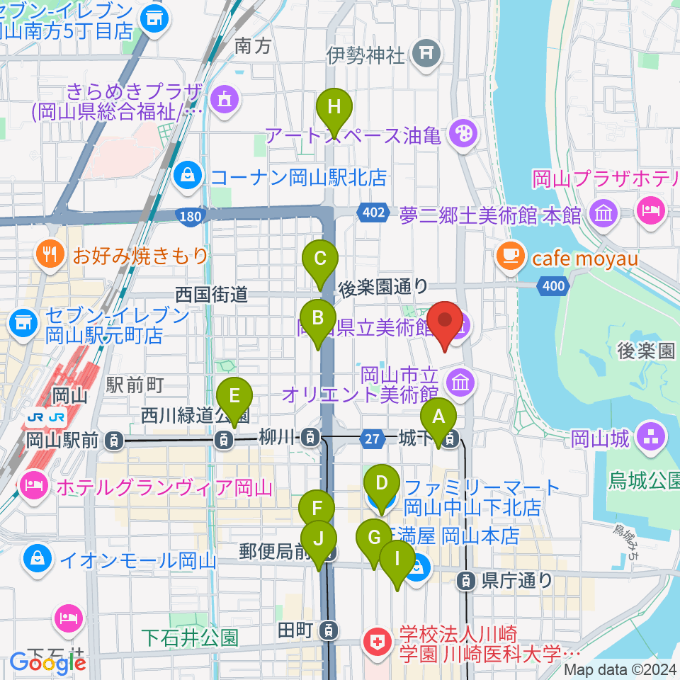 岡山県立美術館周辺のコンビニエンスストア一覧地図