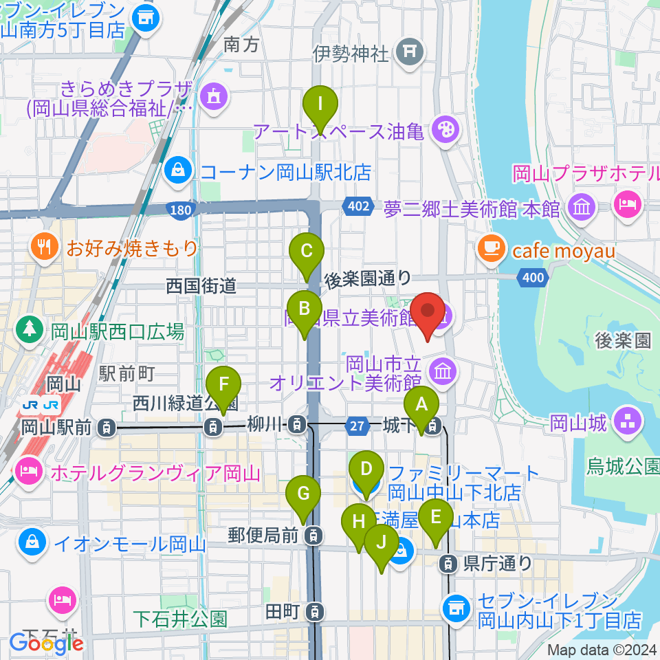 岡山県立美術館周辺のコンビニエンスストア一覧地図