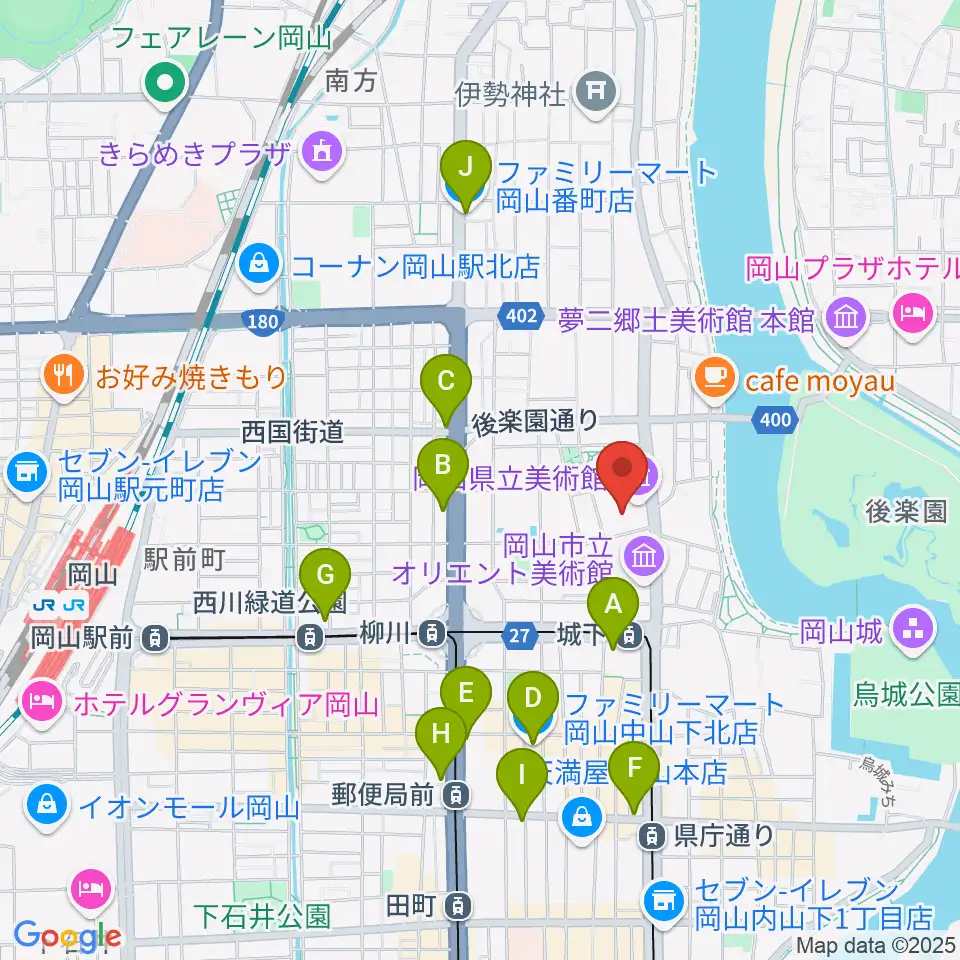岡山県立美術館周辺のコンビニエンスストア一覧地図