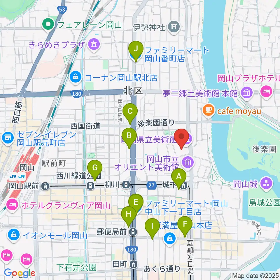 岡山県立美術館周辺のコンビニエンスストア一覧地図
