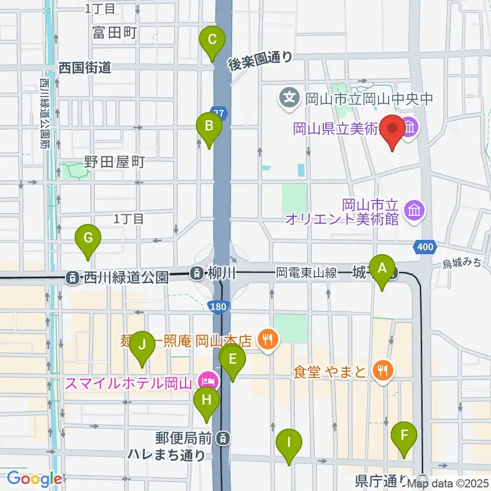 岡山県立美術館周辺のコンビニエンスストア一覧地図