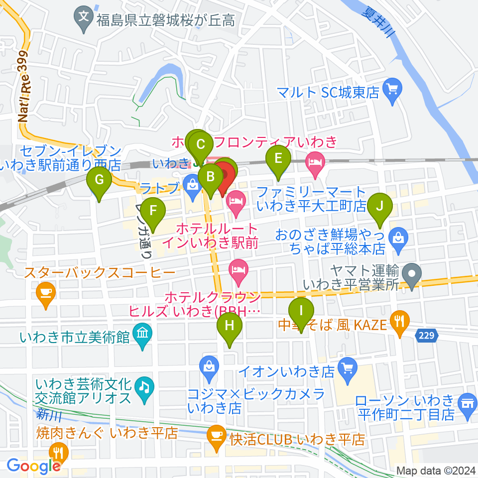 いわきバロウズ周辺のコンビニエンスストア一覧地図