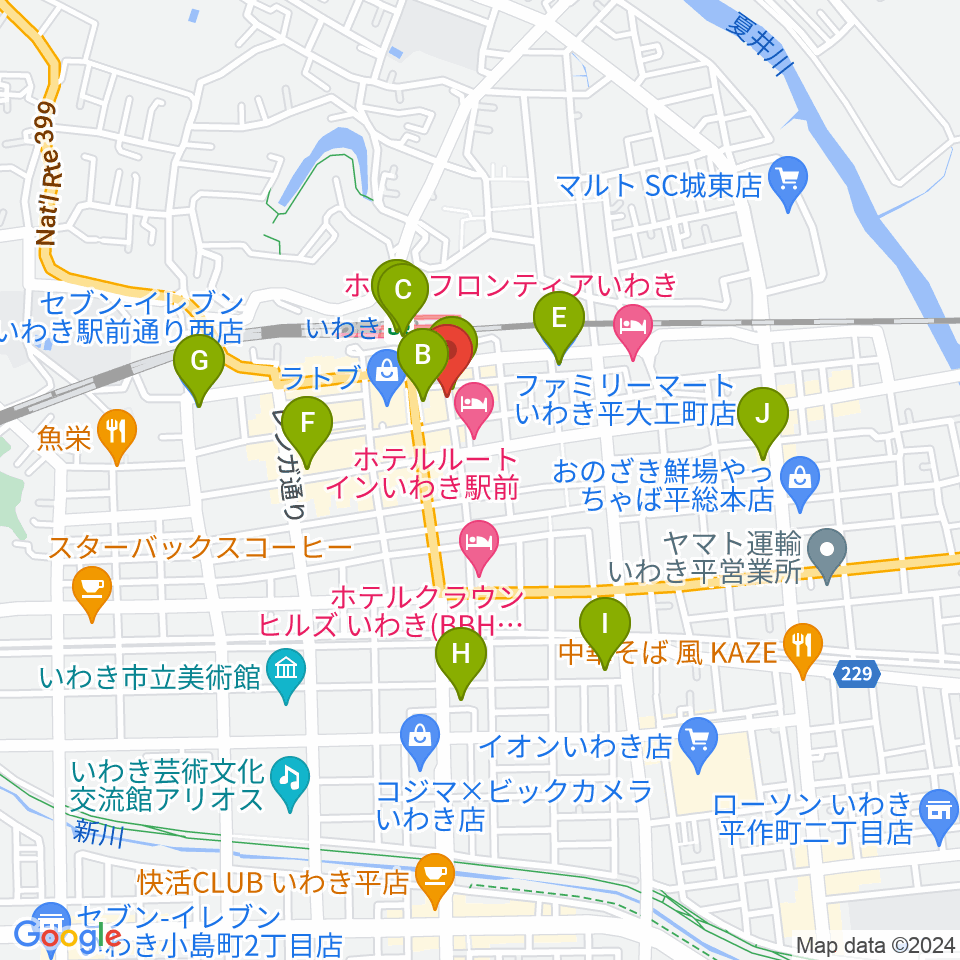 いわきバロウズ周辺のコンビニエンスストア一覧地図