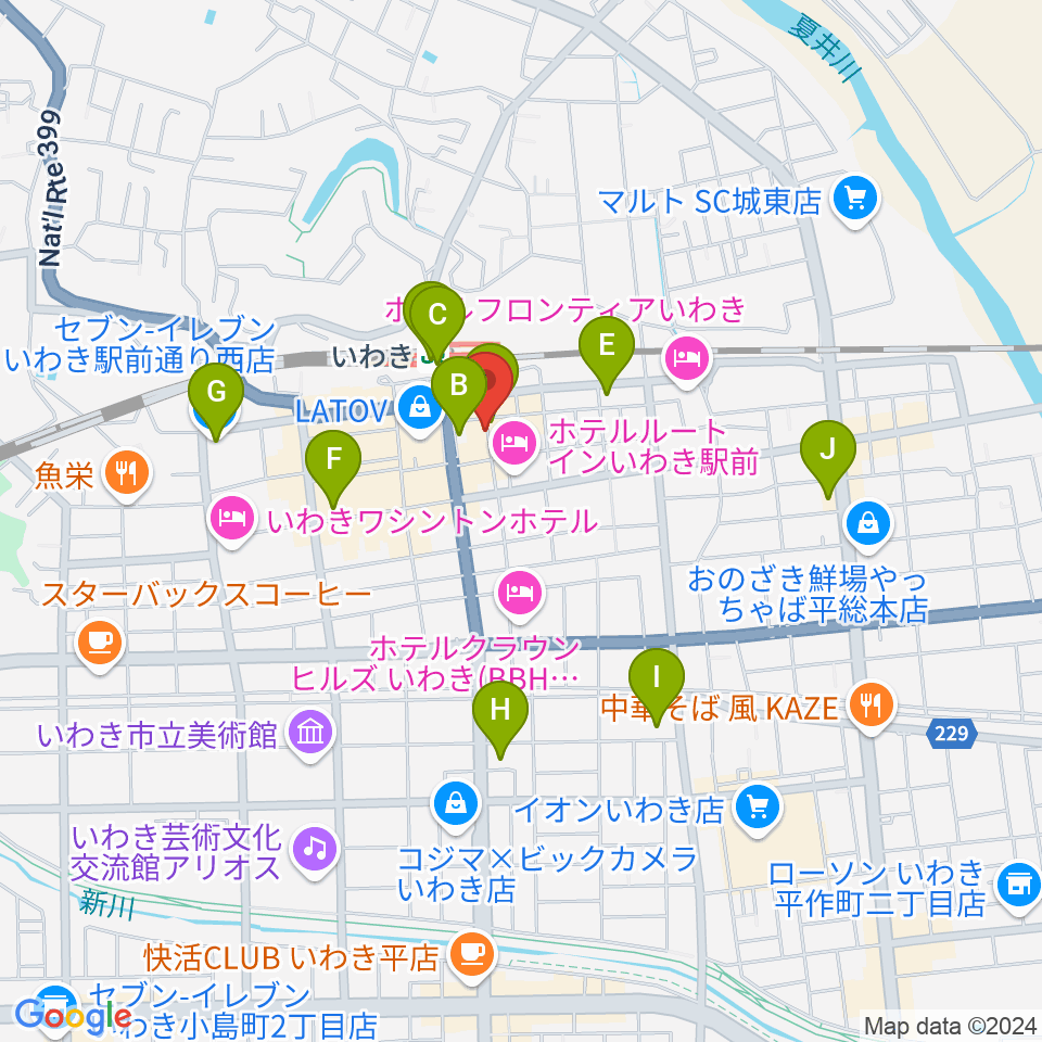 いわきバロウズ周辺のコンビニエンスストア一覧地図