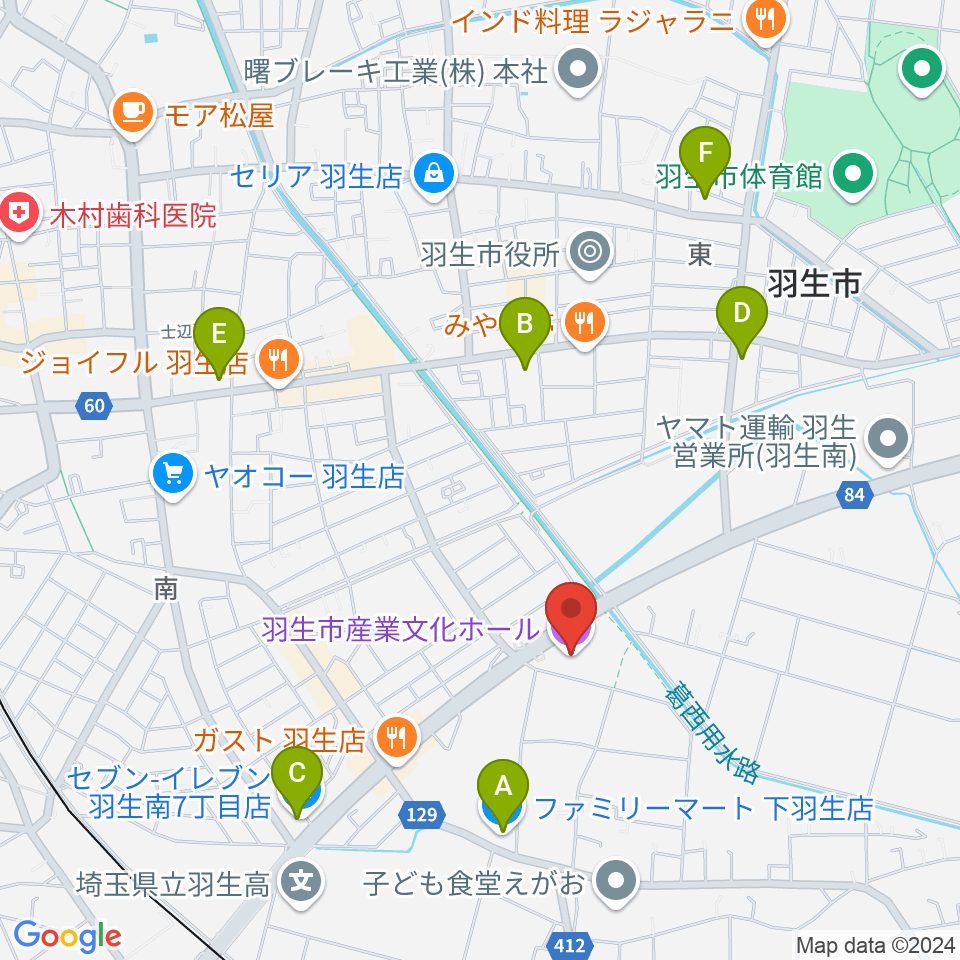 羽生市産業文化ホール周辺のコンビニエンスストア一覧地図