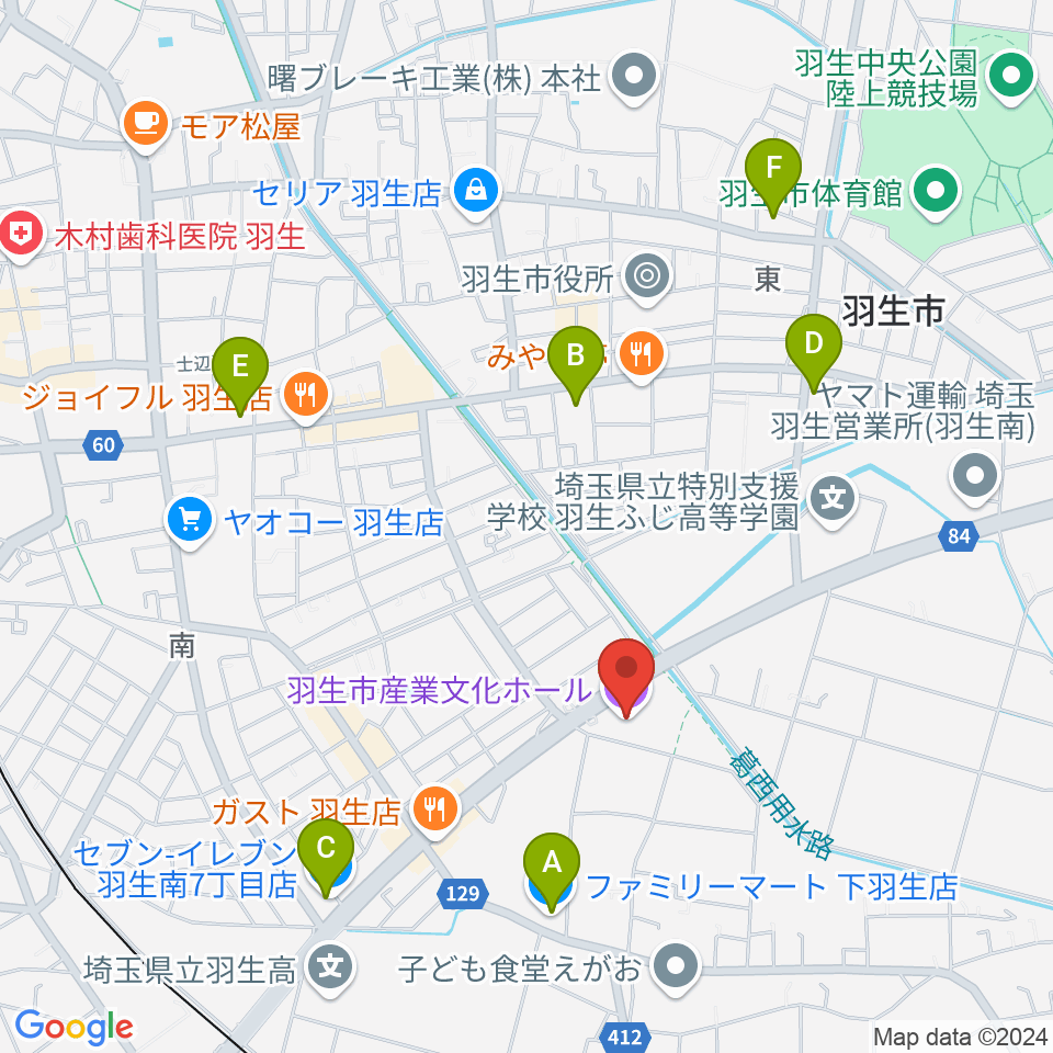 羽生市産業文化ホール周辺のコンビニエンスストア一覧地図