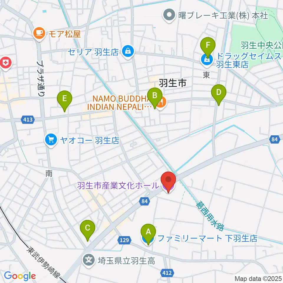 羽生市産業文化ホール周辺のコンビニエンスストア一覧地図