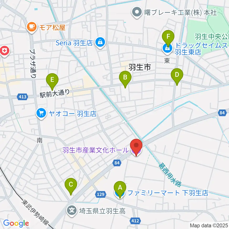 羽生市産業文化ホール周辺のコンビニエンスストア一覧地図