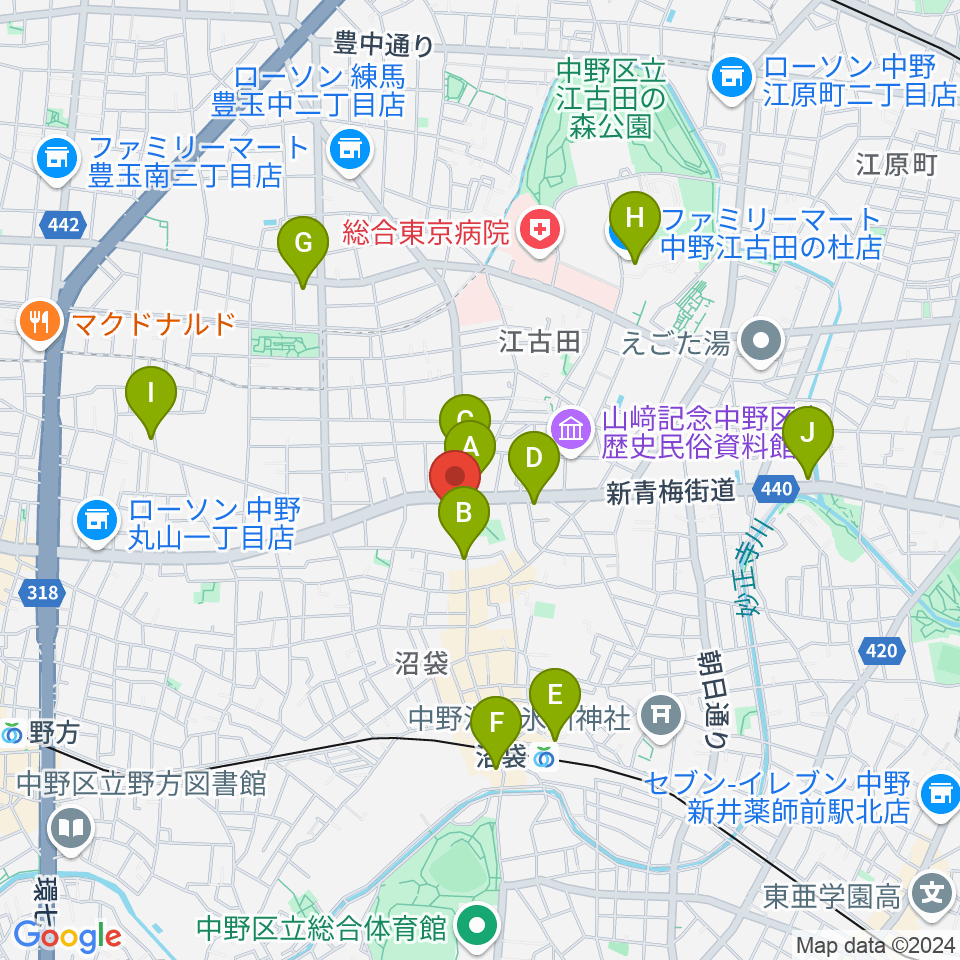 沼袋Section9周辺のコンビニエンスストア一覧地図