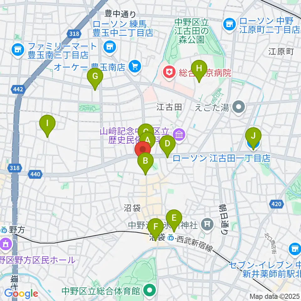 沼袋Section9周辺のコンビニエンスストア一覧地図
