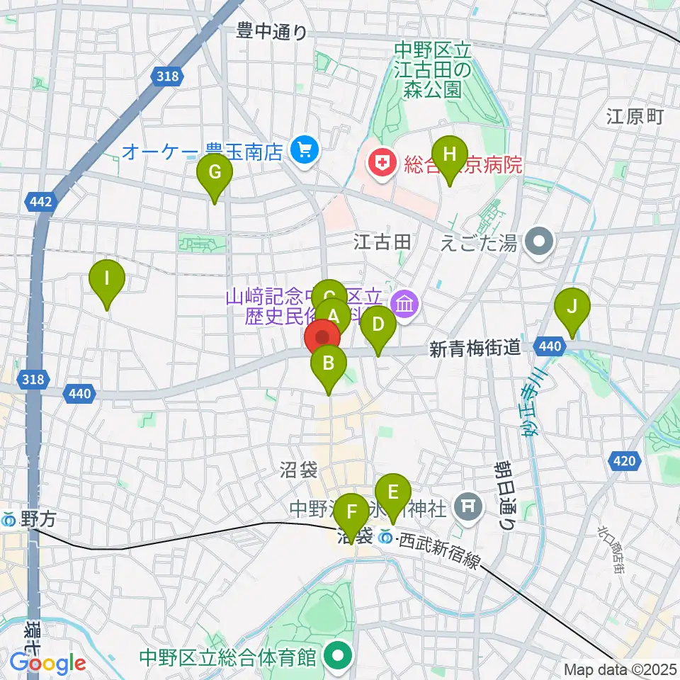 沼袋Section9周辺のコンビニエンスストア一覧地図