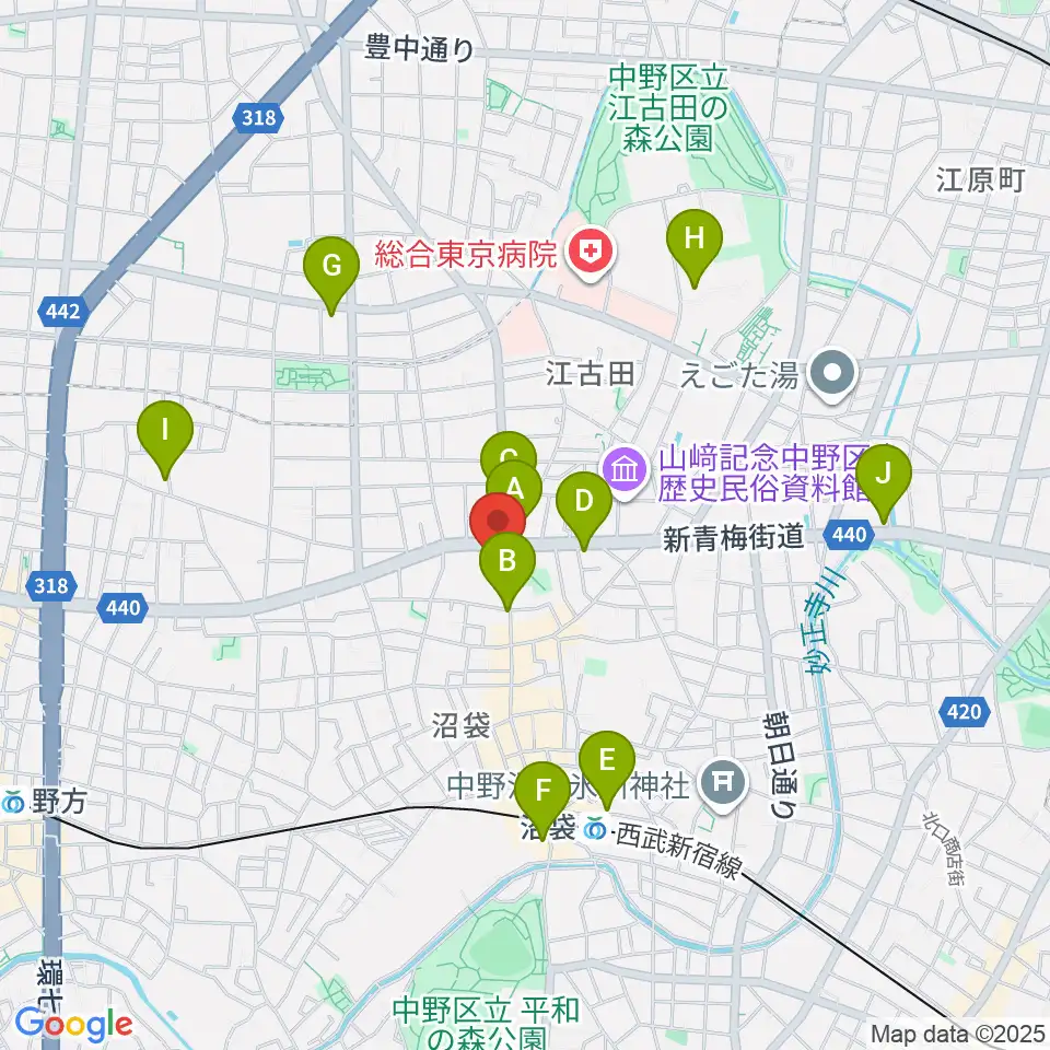 沼袋Section9周辺のコンビニエンスストア一覧地図