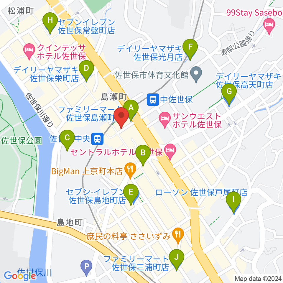 佐世保ガァネット周辺のコンビニエンスストア一覧地図