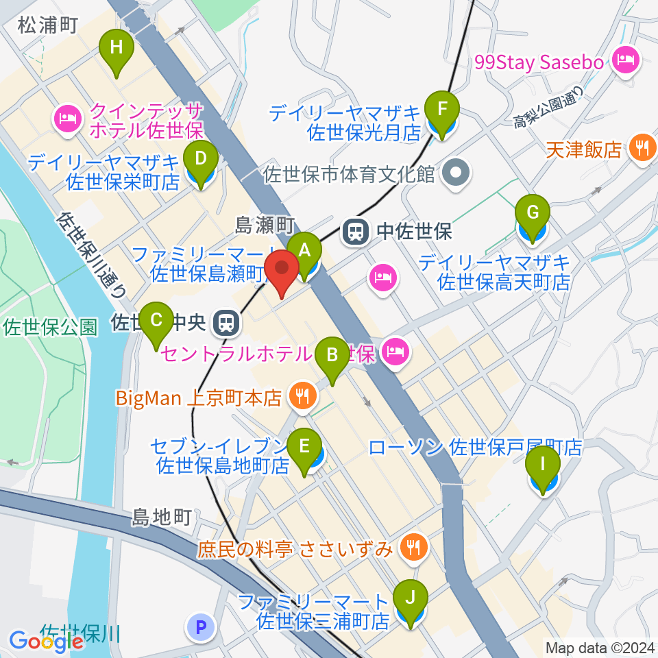 佐世保ガァネット周辺のコンビニエンスストア一覧地図