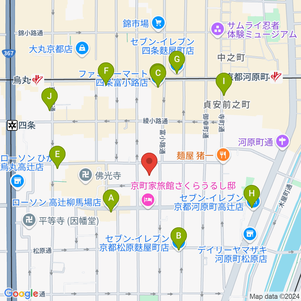 磔磔周辺のコンビニエンスストア一覧地図