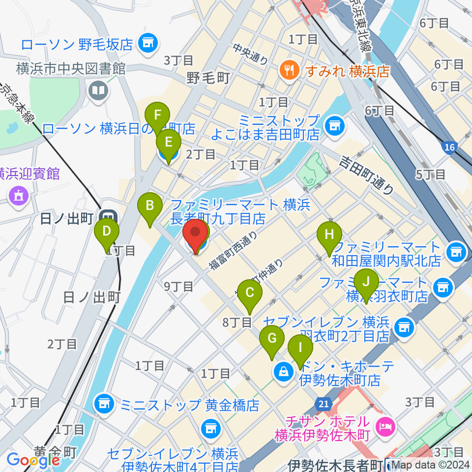 日ノ出町セラヴィ周辺のコンビニエンスストア一覧地図