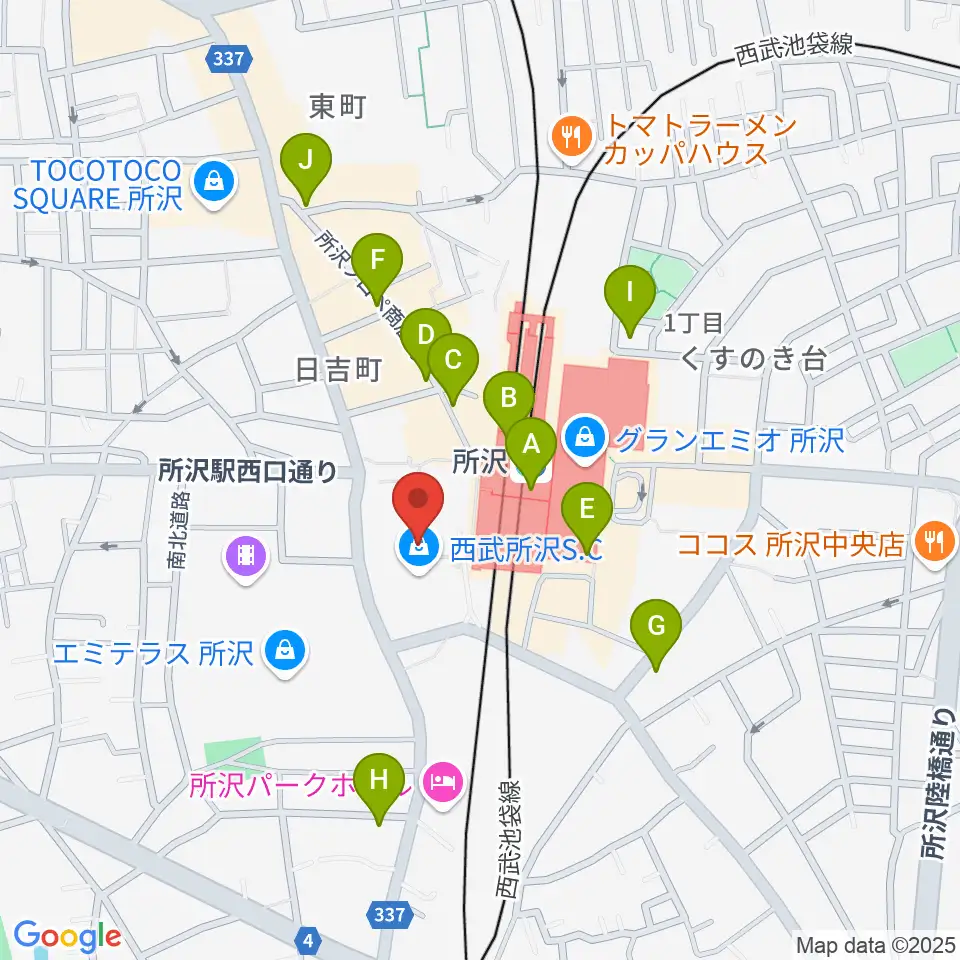 山野楽器 ワルツ所沢店周辺のコンビニエンスストア一覧地図