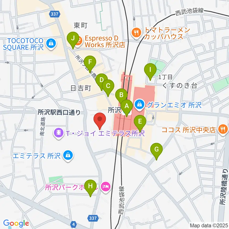 山野楽器 ワルツ所沢店周辺のコンビニエンスストア一覧地図
