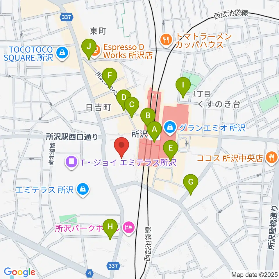 山野楽器 ワルツ所沢店周辺のコンビニエンスストア一覧地図