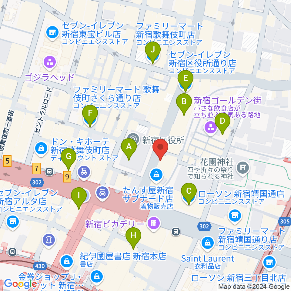 新宿Zirco Tokyo周辺のコンビニエンスストア一覧地図