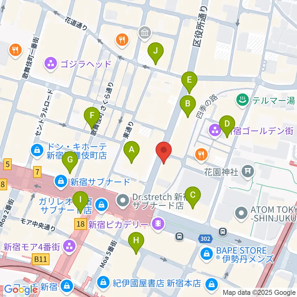 新宿Zirco Tokyo周辺のコンビニエンスストア一覧地図